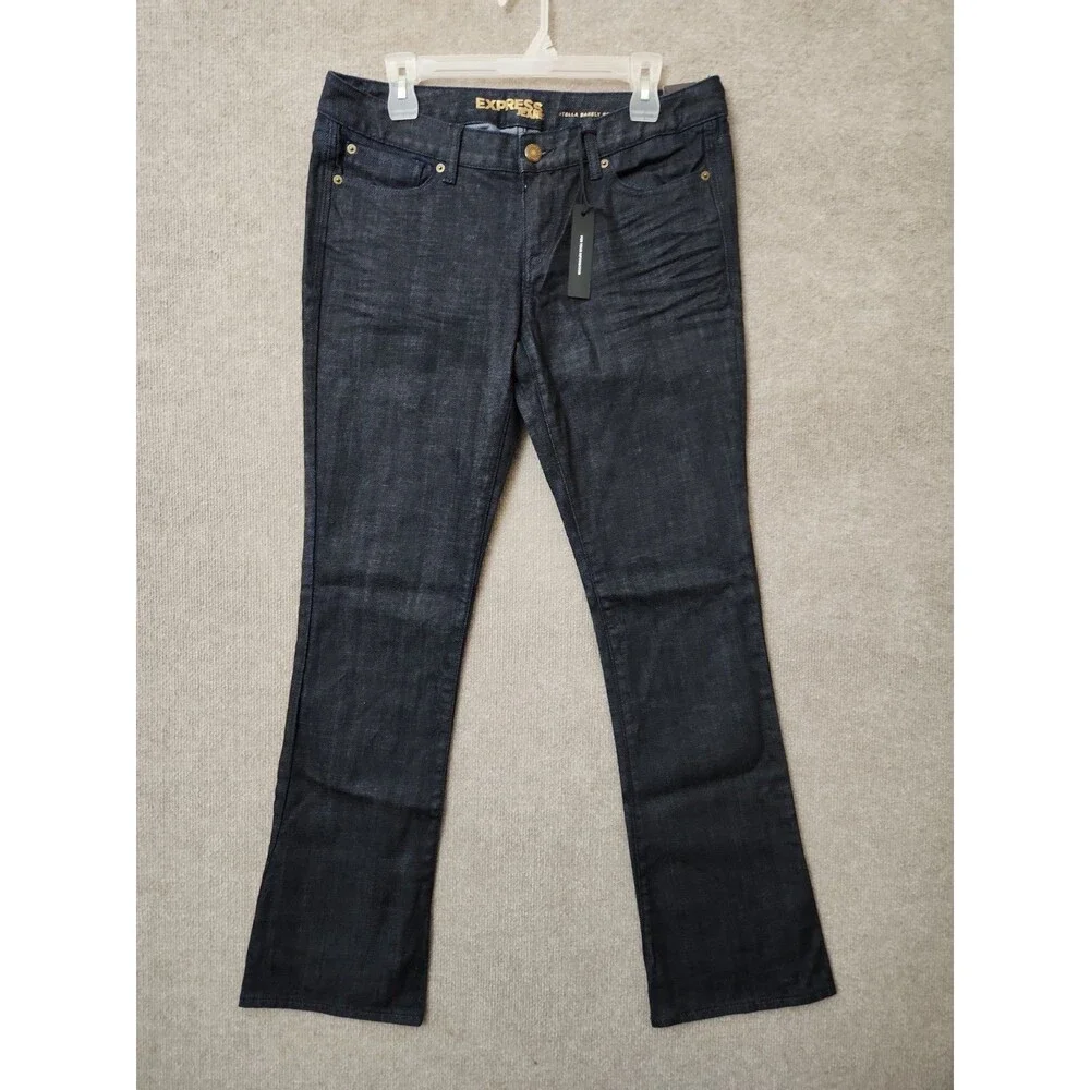 Express Stella Barely Boot Cut Jeans Womens 10 Blue Dark Wash Low Rise NEW
